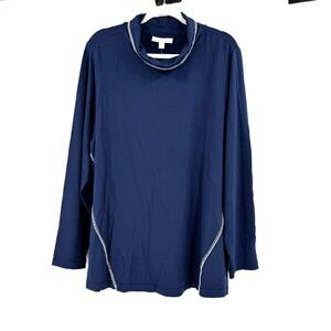 J. Jill Pure Jill Tranquility Fleece Tunic Top Women's XLT Navy Mock Neck NEW